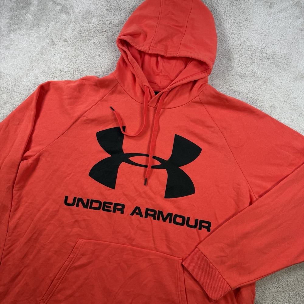 Under Armour Hoodie Mens 4XL Orange Fleece Logo Casual Drawstring Pullover